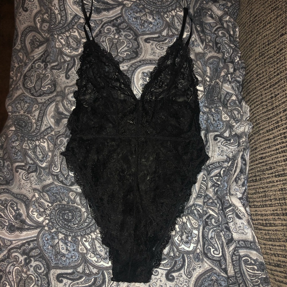 V Neck Black Lace Bodysuit